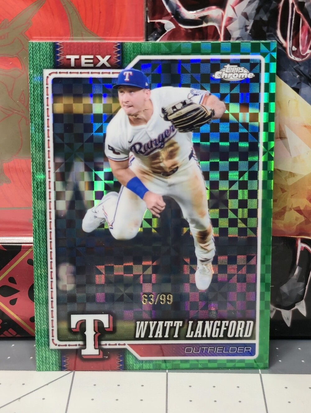 2026 Topps Chrome #213 Wyatt Langford Green X-FRACTOR 63/99 Rangers!